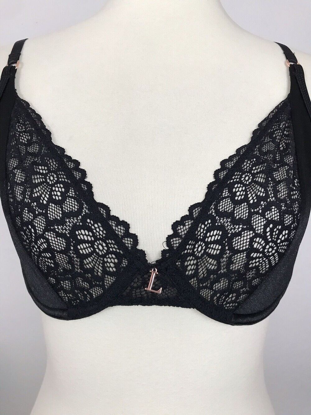 Lounge Plunge Bra Silk Balcony Satin Floral Lace Intimates Lingerie